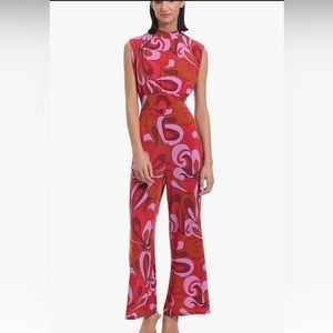Donna Morgan Pink and Red Swirl Jumpsuit
